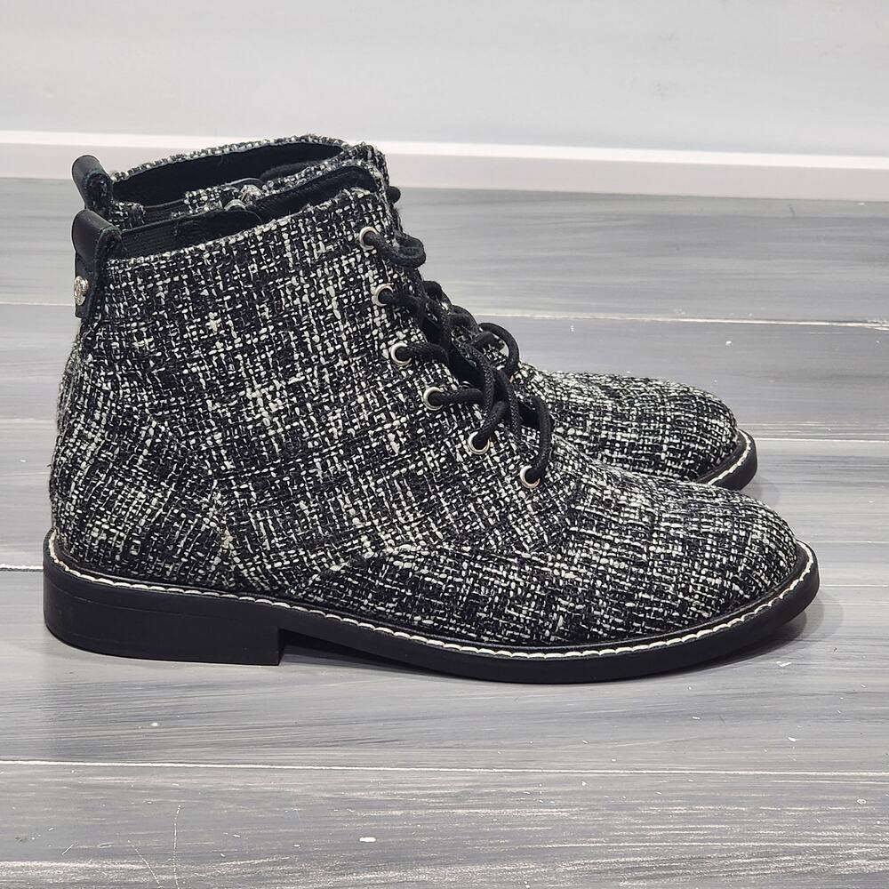 NYDJ Eileen Ankle Boots Black and White Tweed Lace Up Zip Closure‎ Size 8 - Picture 7 of 13